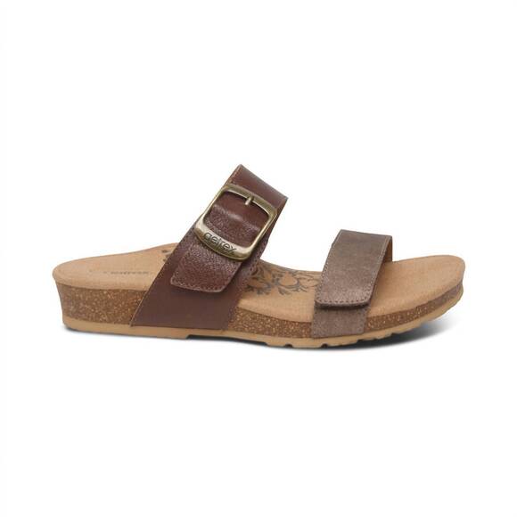 NEW AETREX women\'s daisy adjustable slide in brown